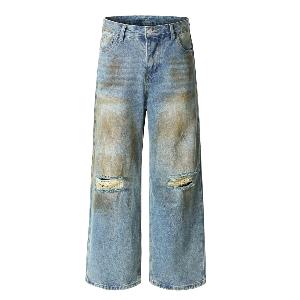 Fashion workwear jeans high street embroidery loose wide pants
