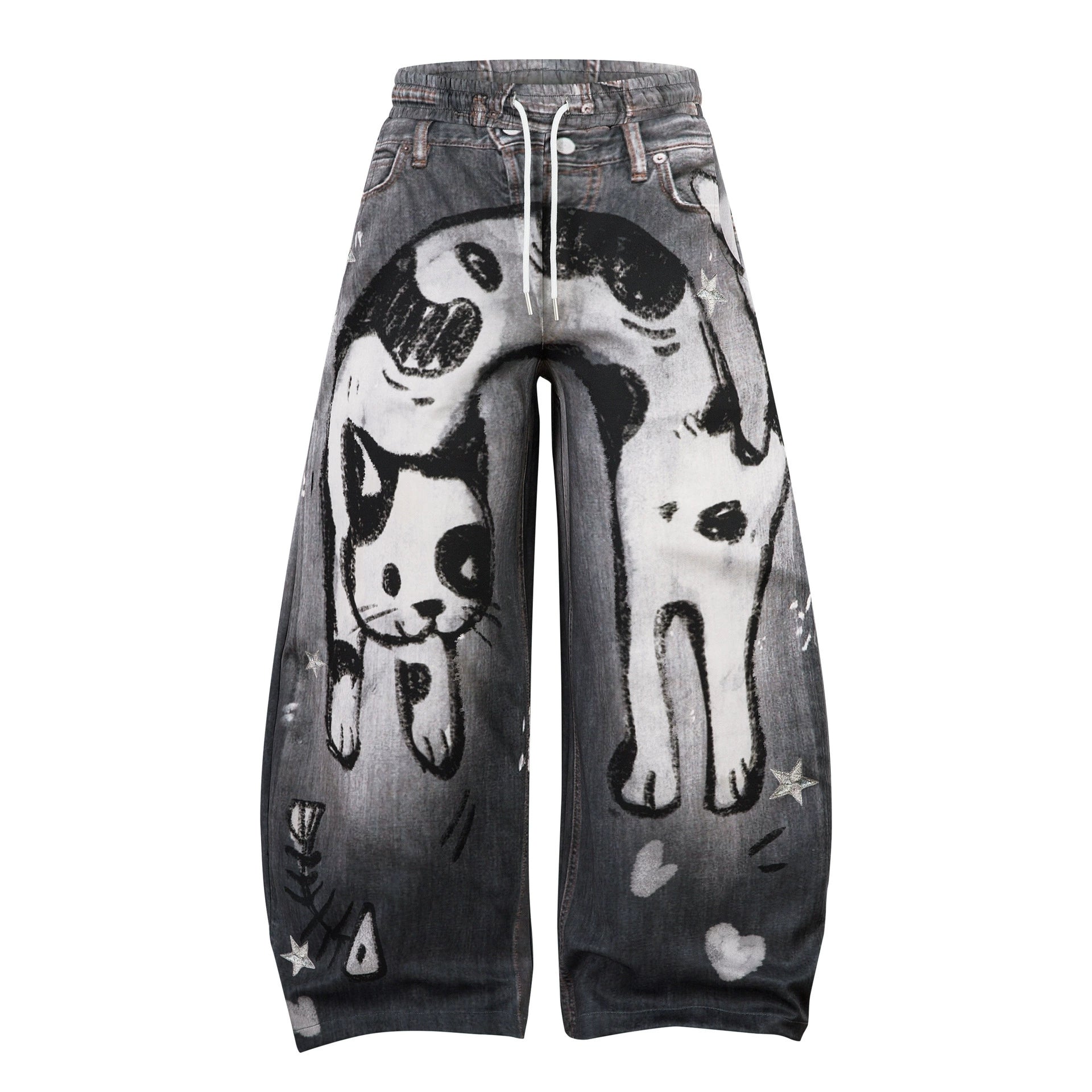 Fashion workwear jeans high street embroidery loose wide pants