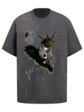 Fashion printed solid color T-shirt